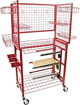 LAUCO Paint Prep Cart with Masking Paper Dispenser - Holds 12" & 24" Masking Paper Rolls, 66lb Load Capacity per Each Shelf, Automotive Body Cart, Auto Shop Organization 26506