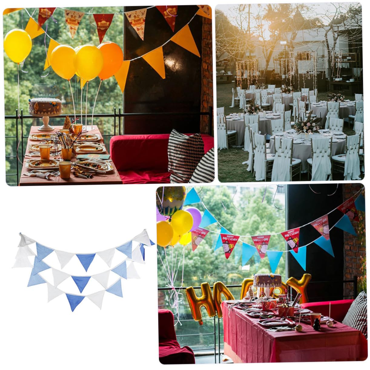 VICASKY 3piezas Banderines Para Decoración De Bodas y Infantiles Guirnalda Azul y Para Cumpleaños y Celebraciones Caras