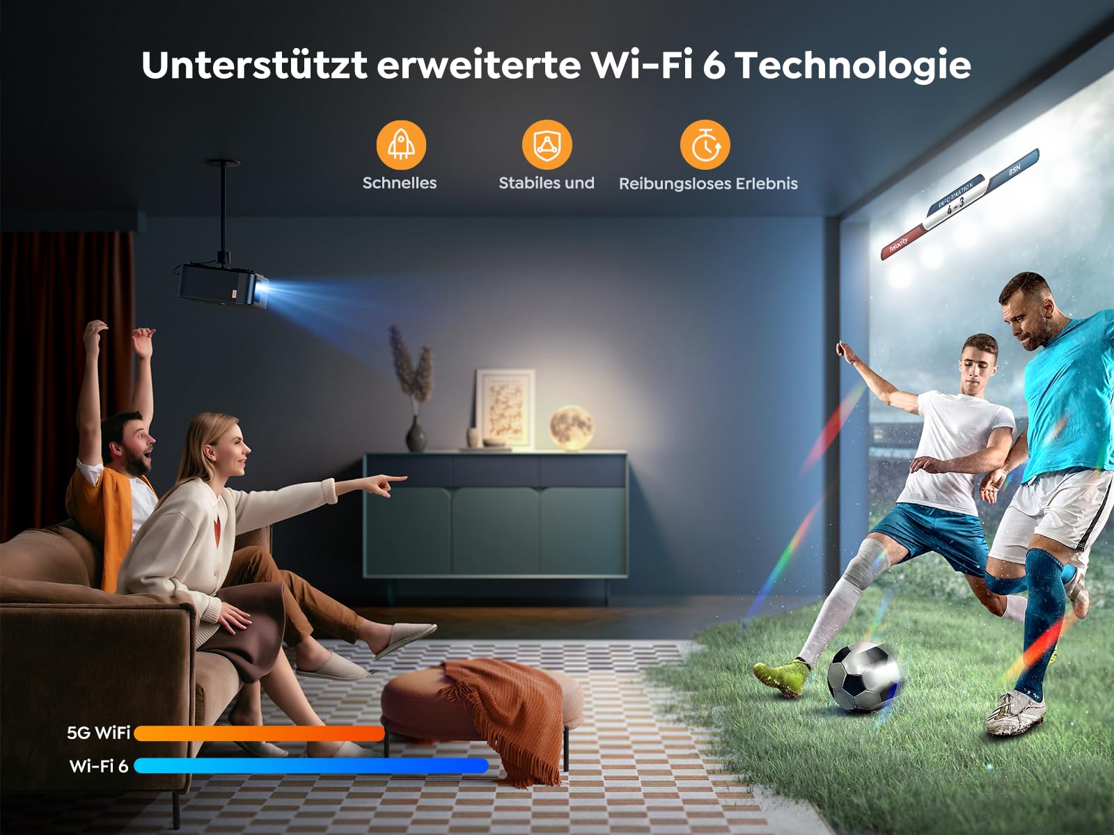 YABER Proiettore TV con NFC e autofocus, Dolby Audio/Sound di JBL, WiFi6 e Bluetooth, 1080P Full HD e 4K, Home Cinema Video Beamer