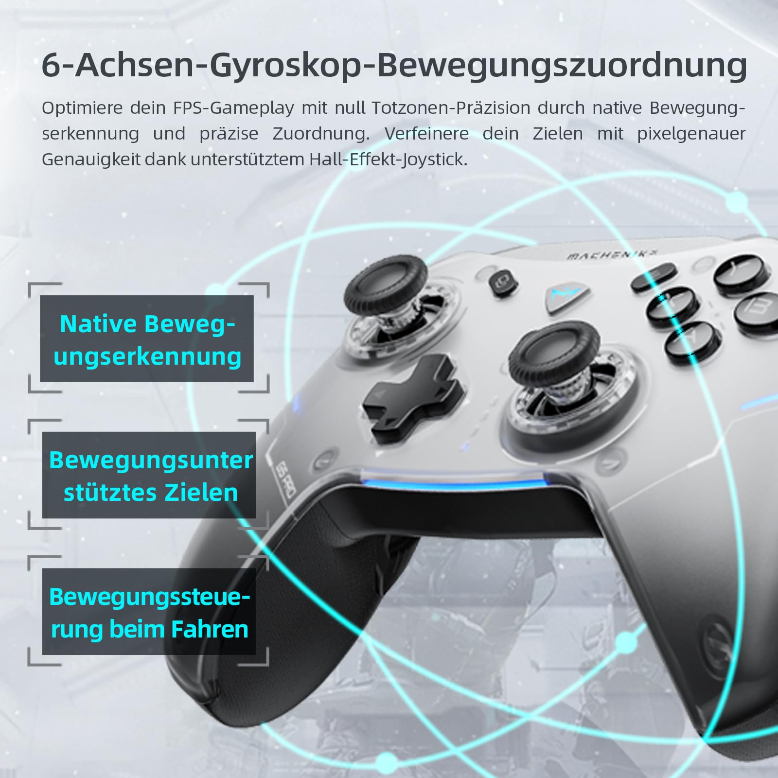 Machenike G5 Pro Wireless Controller für PC Switch iOS Android, RGB, Hall Effekt Joystick Trigger, Gyroskop, Weiß