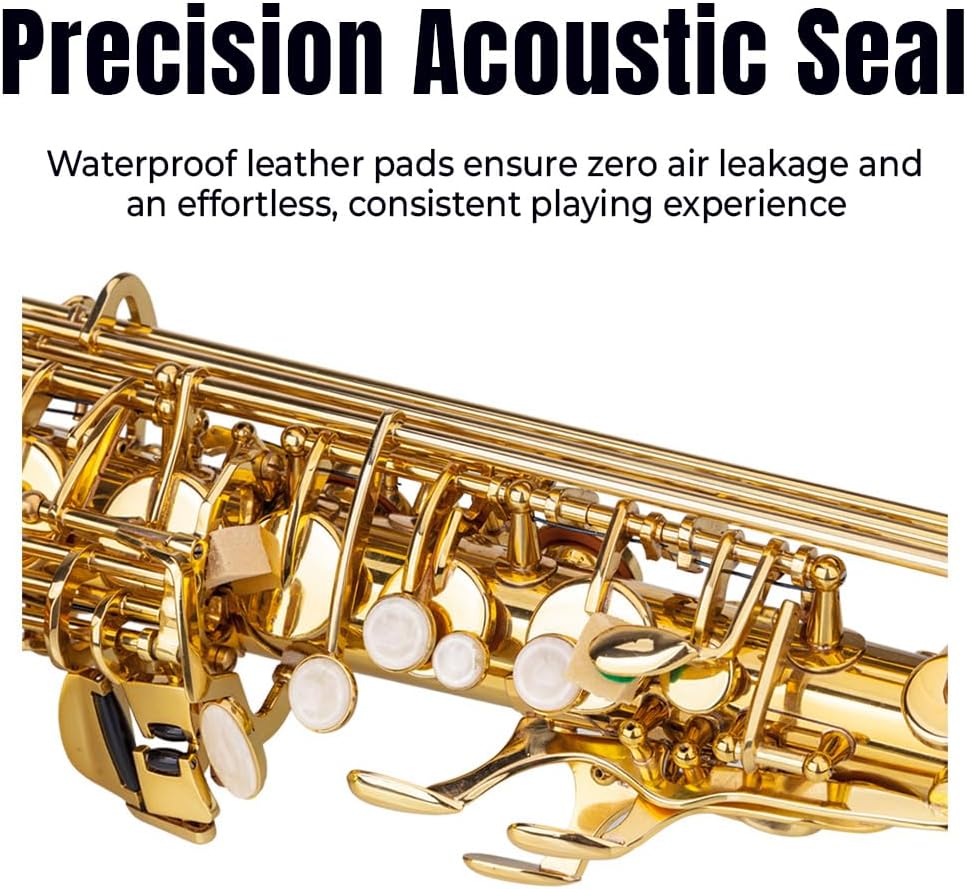 Eb Alto Saxophone for Beginners, Students & Adults – Complete Brass Sax Kit Includes Gloves, Strap, Cork Grease, Cleaning Cloth, Cleaning Brush, Hard Case – Gold Finish