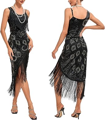 Vestito Donna Anni 20 Stile Gatsby - Abito Con Frange, Bianco, Per Feste E Costumi - Foto 8