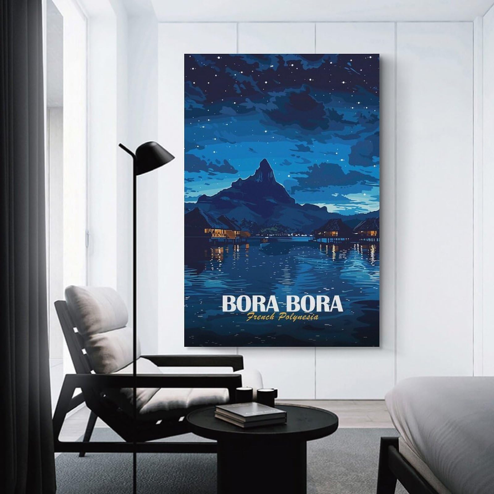 Junmoney Canvas Wall Picture Bora-Bora French Polynesia Night, 20x30inch(50x75cm), for Office, Study Or Home Workspace, Canvas Wall Decor for Creative Rooms