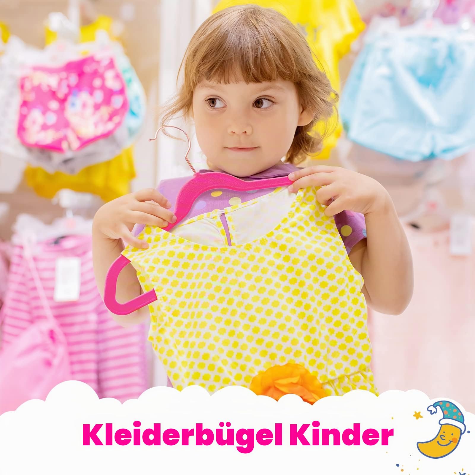 HOUSE DAY Samt-Kleiderbügel, 60 Stück, Premium-Kinder-Kleiderbügel für Schrank, ultradünn, niedlich, rutschfest, kleiner Filz-Kleiderbügel, 35,6 cm, für Kinderkleidung, Hot Pink