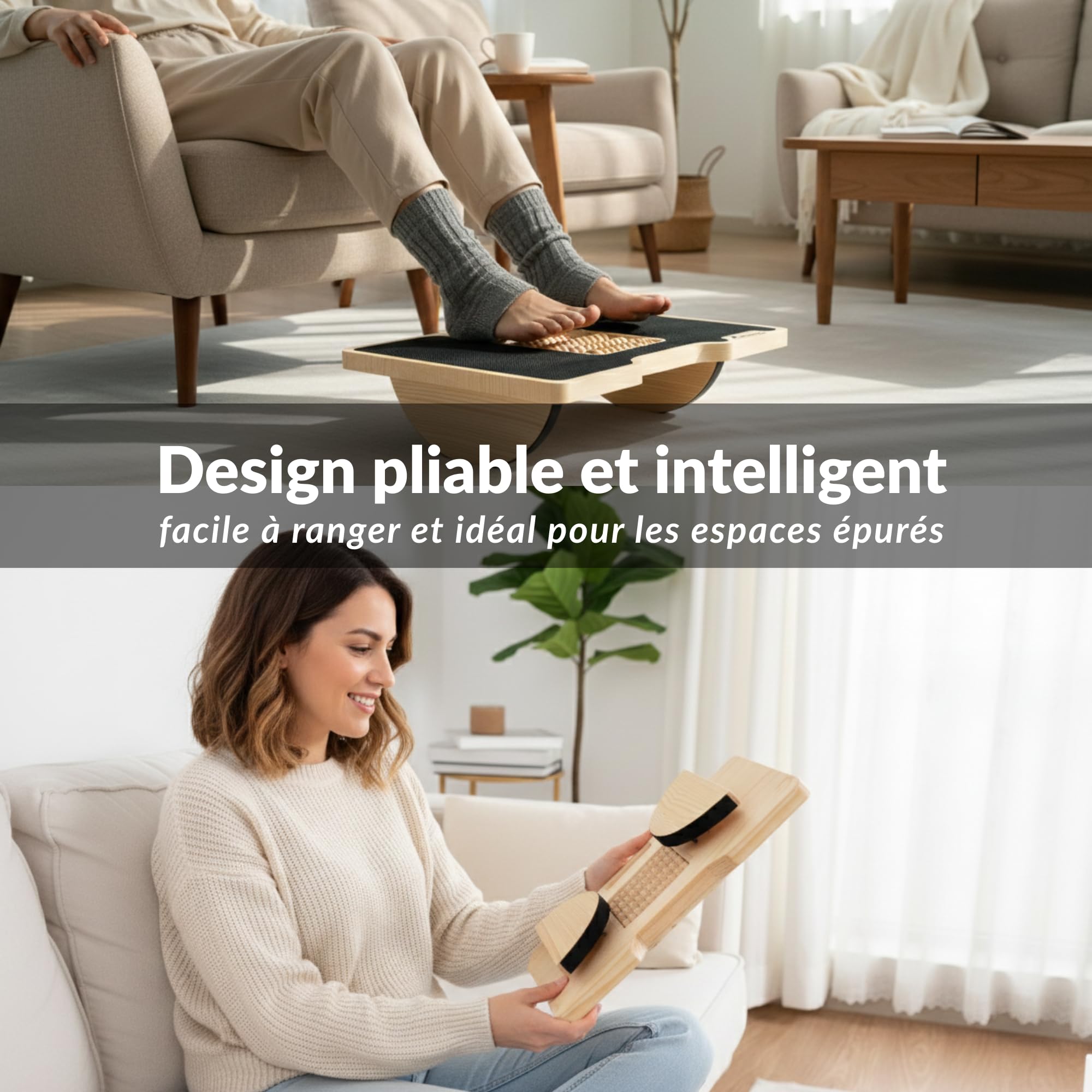 Repose Pied Bureau Ergonomique à Balancement Doux Surface de Massage Réflexologique Bois de Pin Massif Pliable et Portable Design Élégant Idéal pour la Maison et le Bureau