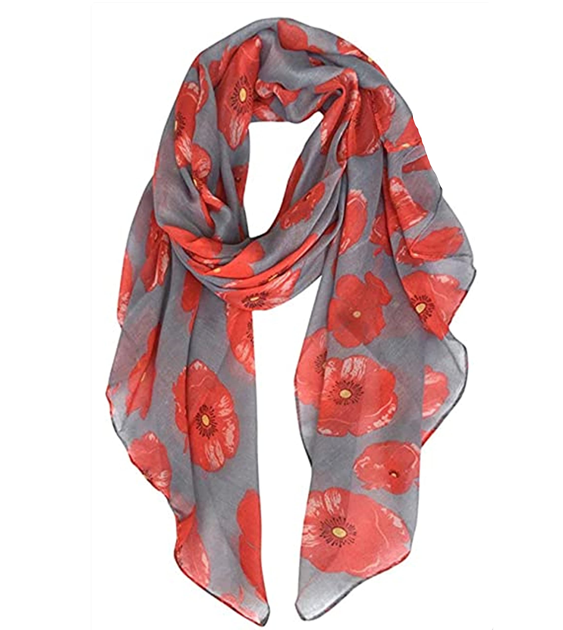 A Liittle Tree Women's Grey "A Liittle Tree" - Poppy Flower Print Lady Hijab Fashion Stylish Soft Scarf Shawl Wrap Headscarf (Grey)
