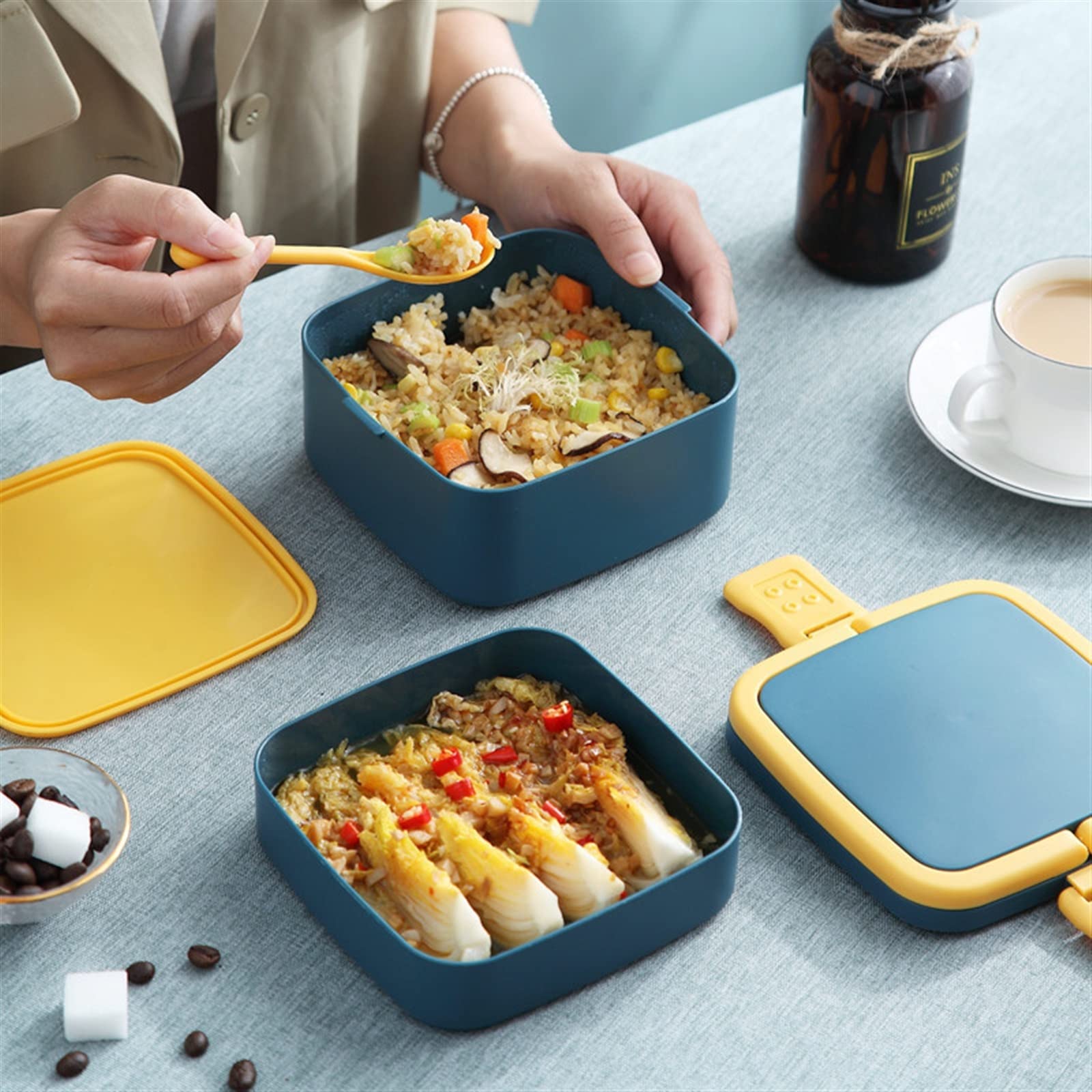 Auslaufsichere Bento Lunchbox Im Set – In Blau & Pink | Mikrowellengeeignet Mit Besteck | Ideal Für Meal Prep & Unterwegs