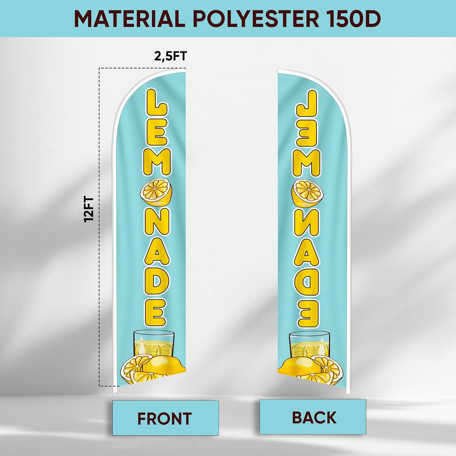 Lemonade Sign Feather Flag - Lemonade Banner Flag - Windless Swooper Flags Signs for Business 12ft x 2.5ft (Pole not included)