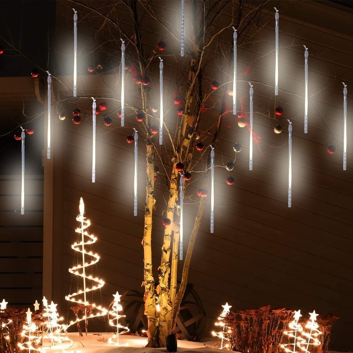 Meteor Shower Lights Falling Rain Lights 30 cm 8 Tubes 240 LEDs Waterproof Christmas Cascading Icicle String Lights Garden Decoration for Wedding Party Christmas Tree(Cool White)