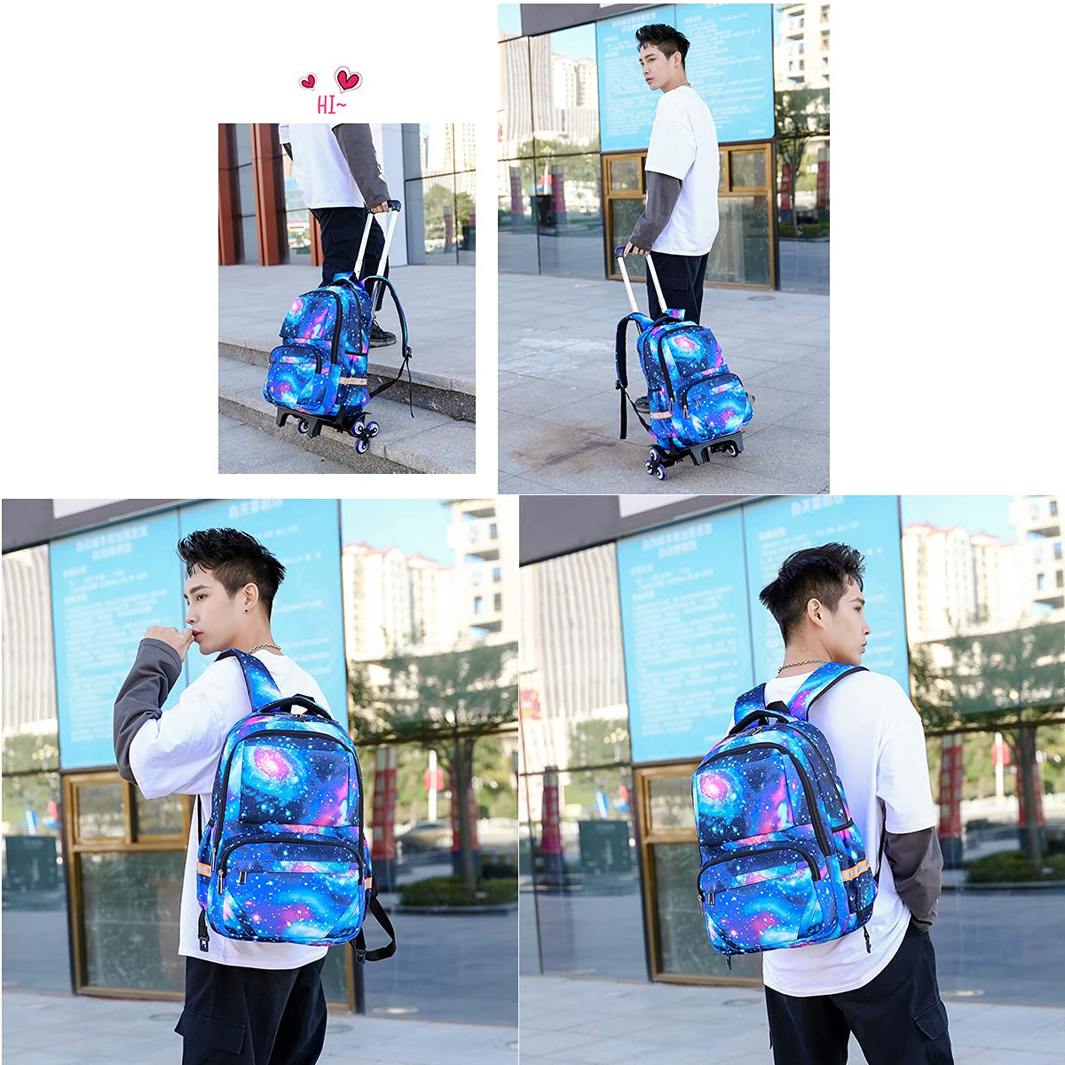 Zaino Trolley Sacchetto Zaino Scuola con 6 Ruote Sacchetto di Scuola di Rotolamento per Ragazzi e Ragazze Borsa Portatile Viaggio Bagagli (Cielo stellato Blu)