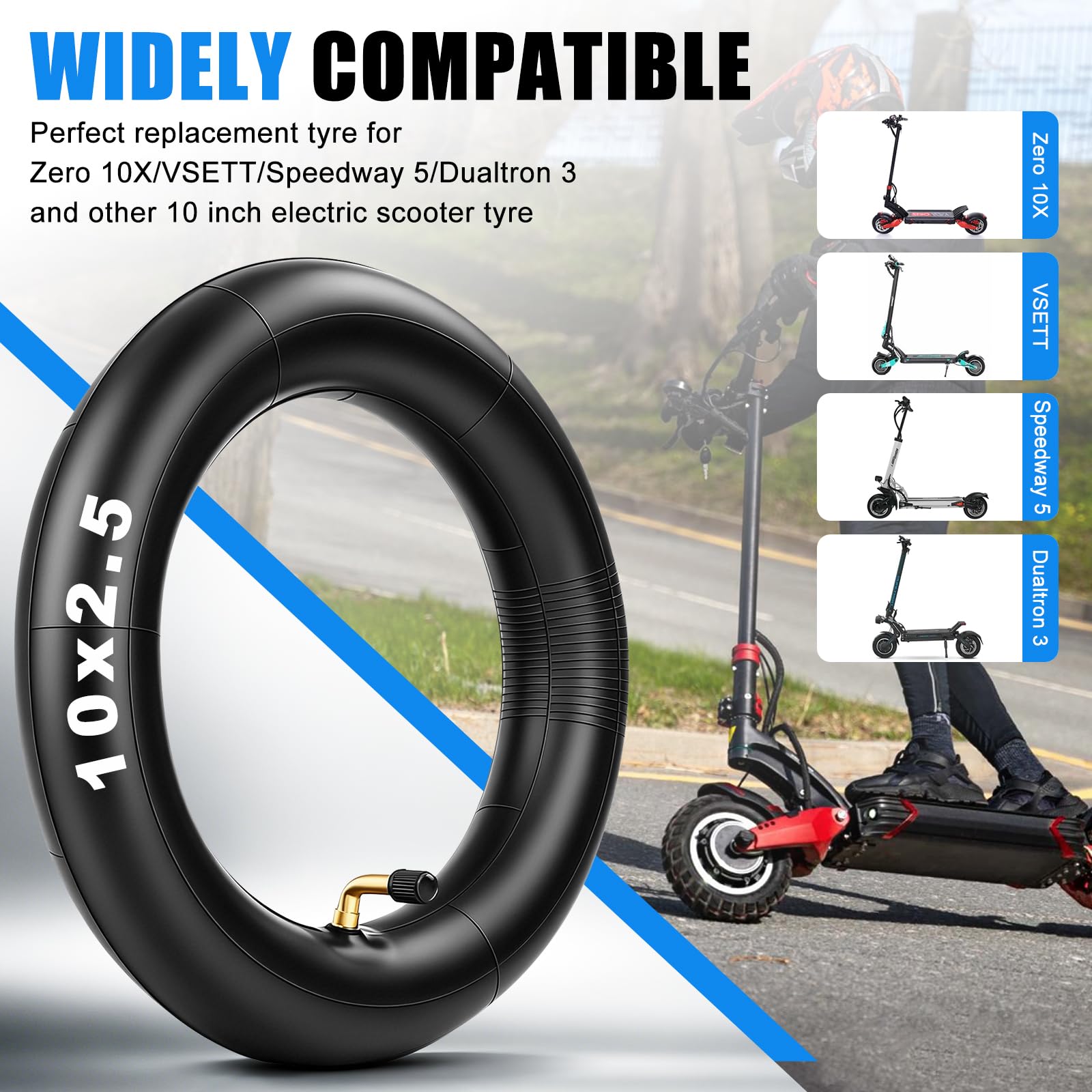 SYACHI Chambre à Air 10x2,5 pour Scooter Électrique, Chambre à Air 60/70-6,5 pour Zero 10X / VSETT Scooter Électrique avec Valve 90°, pour Scooters Électriques avec Pneus 10", 2 PCS