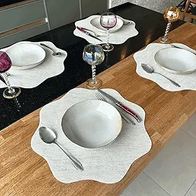 Jogo Americano Redondo Sisal, 8 Peças com Porta Copos, Marfim Bege, para Mesa Posta
