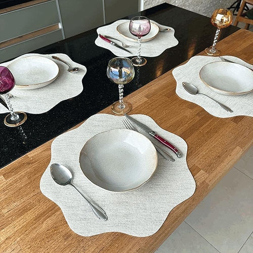 Jogo Americano Redondo Sisal, 8 Peças com Porta Copos, Marfim Bege, para Mesa Posta