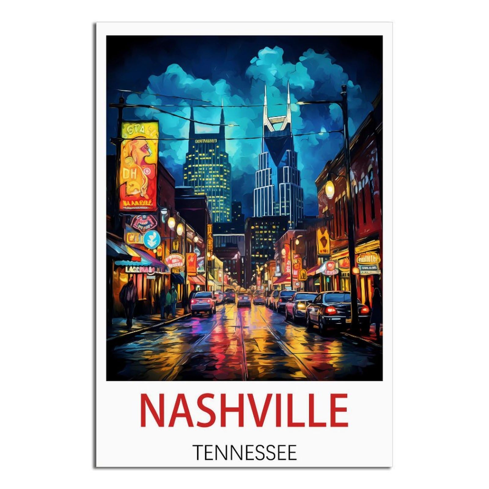 Naegv V214 5D Diamond Painting By Number Kits，Nashville Tennessee Full Drill Gem Art Stitch Canvas Painting Pictures Crafts Wall Decor 30X40cm