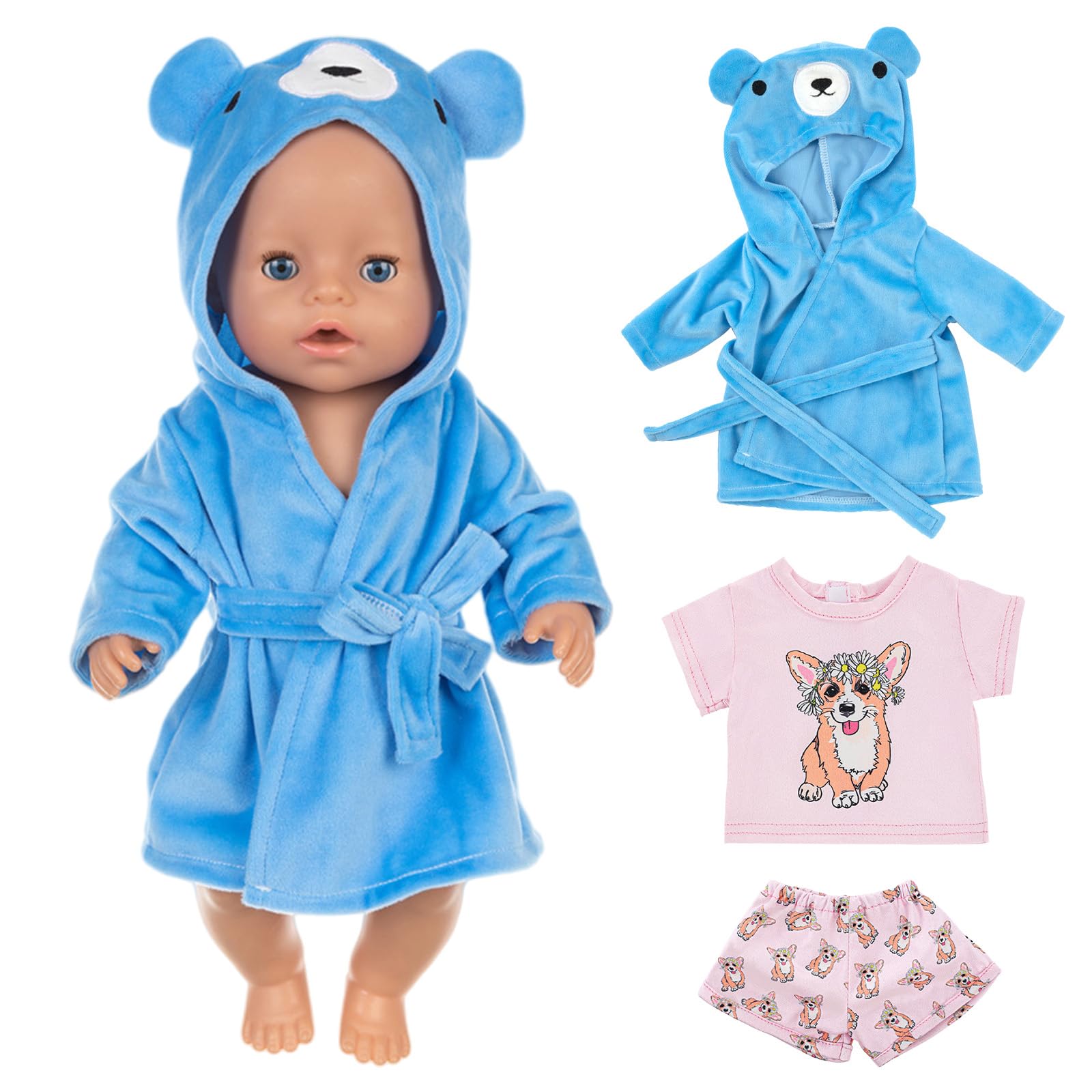 MUNKST 2 Sets Baby Doll Clothes 35-43 cm, Bear Doll Clothes with Pyjamas Underwear Shoes