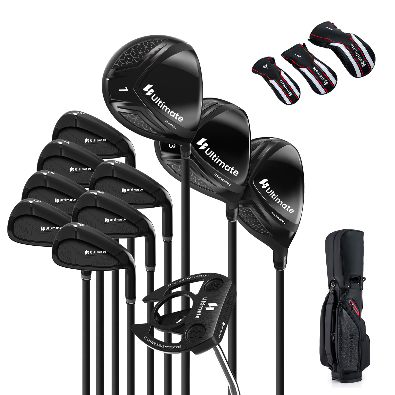COSTWAY 11 teiliges Golfschläger Set Herren, Golf Set für Rechtshänder mit Golftasche, Golfschlägersätze inkl. 1 Driver, 3 Fairway, 4 Hybrid, 6-SW Eisen,3 Kopfhauben, Putter & Regenhaube