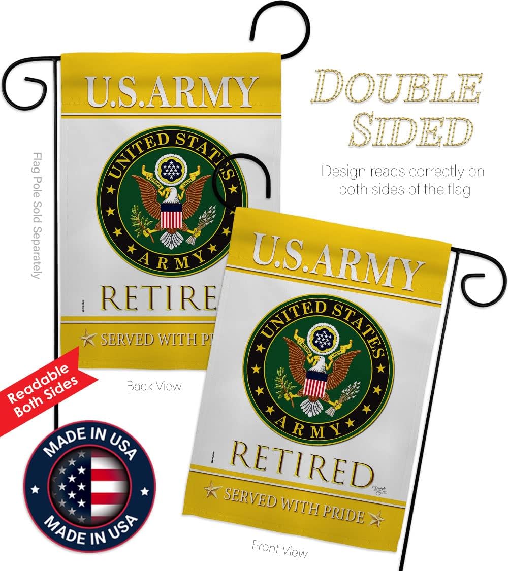US Army Retired Garden Flag - Set with Stand Armed Forces Rangers United State American Military Veteran Retire Official - House Decoration Banner Small Yard Gift Double-Sided Made in USA 13 X 18.5 - Image 3