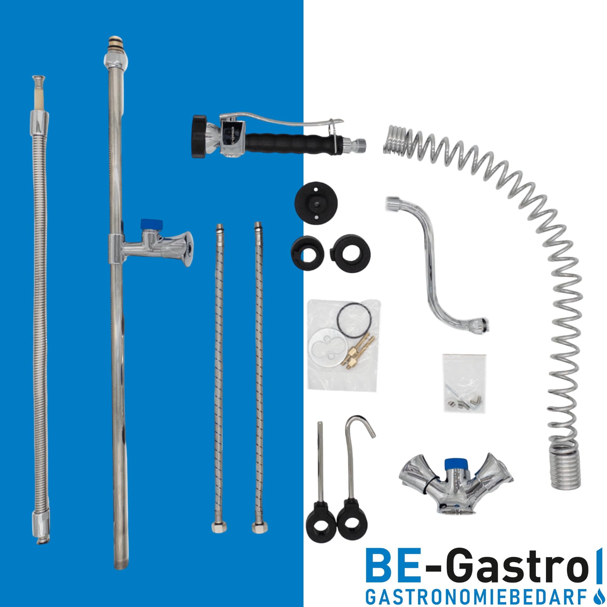 BE-GASTRO I Grifo Industrial Hostelería - Alcachofa de ducha con mango giratorio (incluye grifo, grifo mezclador y mango giratorio ergonómico)