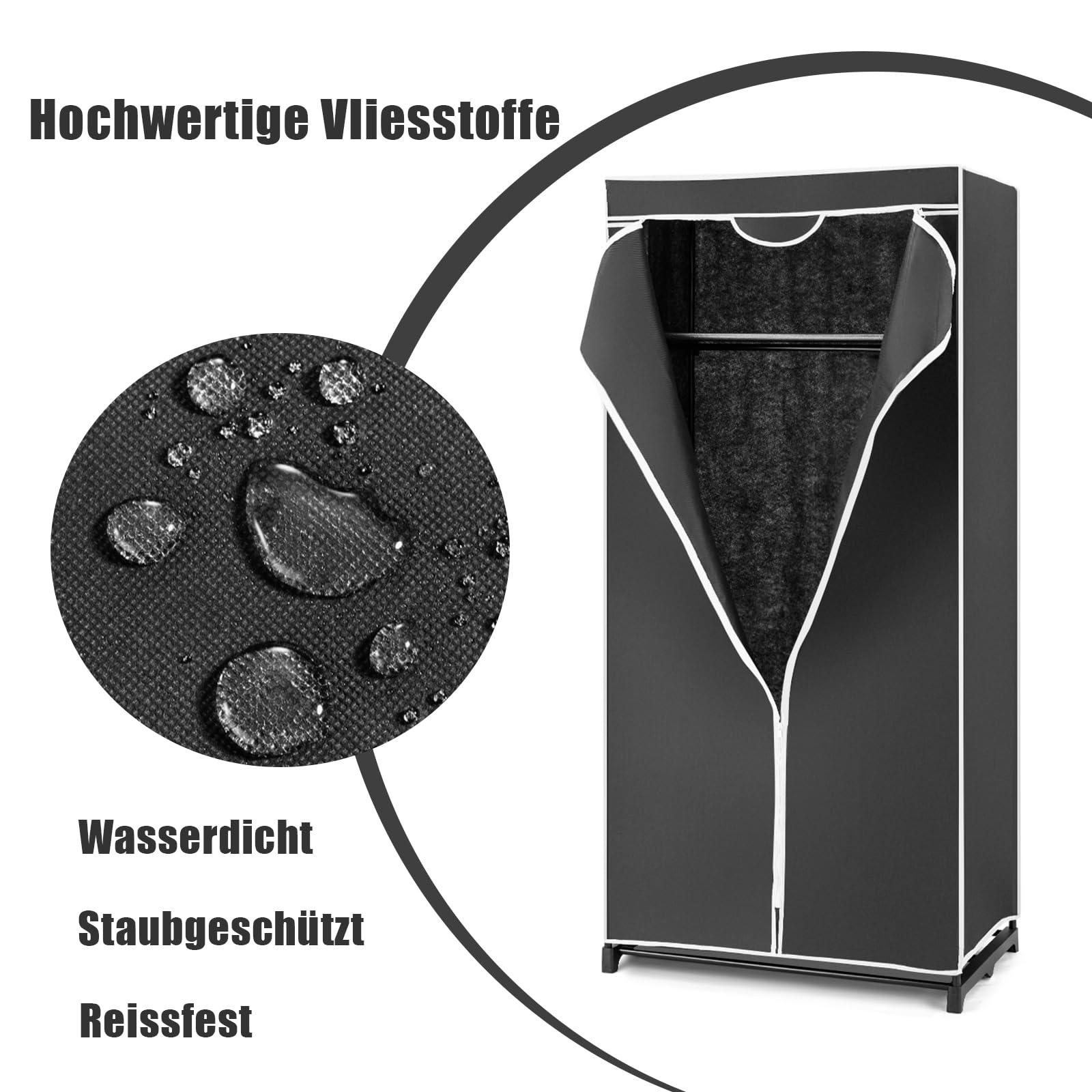 SOARS Kleiderschrank, Stoffschrank mit Kleiderstange stabil & Ablage, Kleiderschrank Stoff mit Metallgestell, Faltschrank 74 x 50 x 172 cm, für Schlafzimmer, Ankleidezimmer (Schwarz)