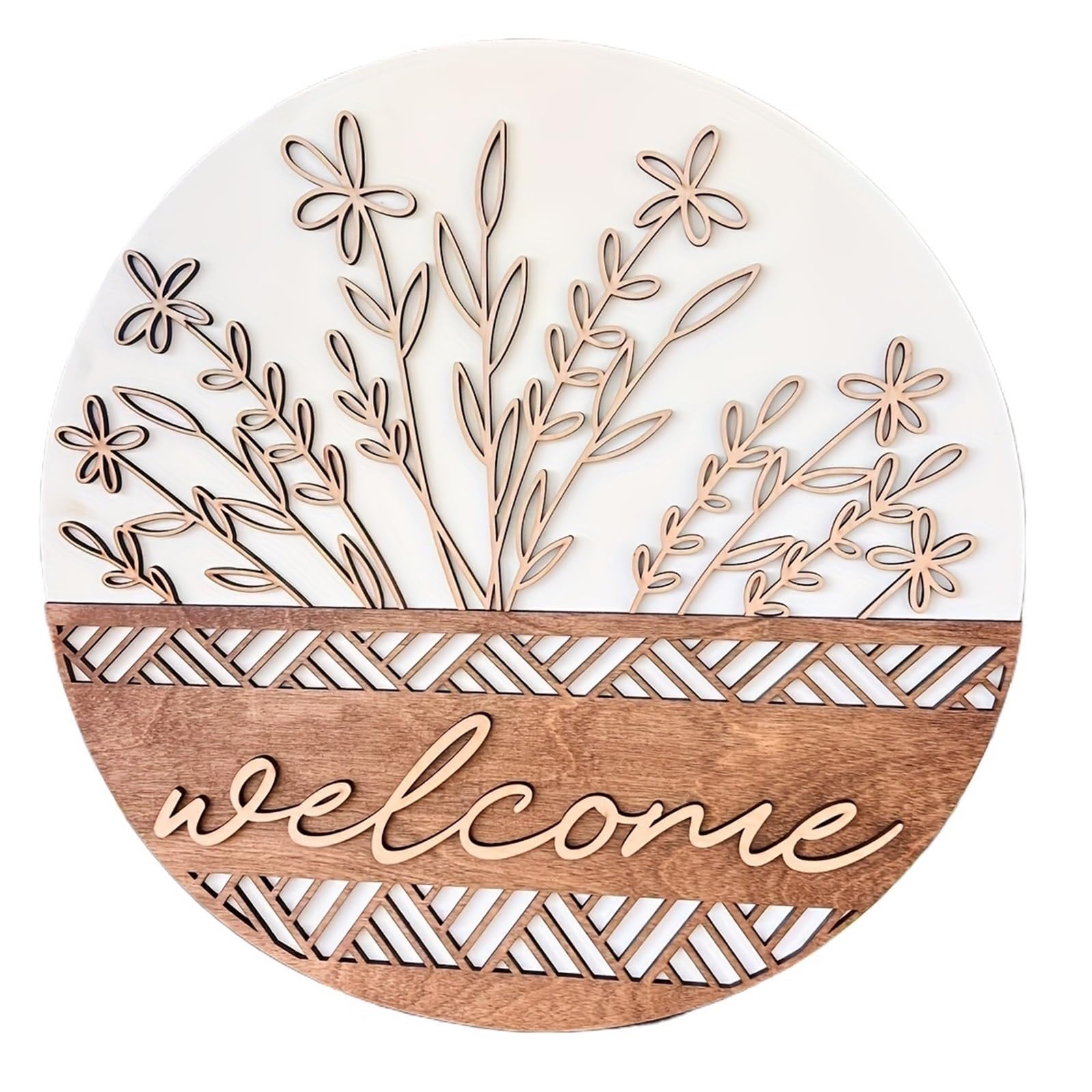 Wooden Welcome Sign 2D-flat 1 Piece, Floral Design Front Door Welcome Sign, Carved Wood Home Decor, Engagement for home(20X20CM)
