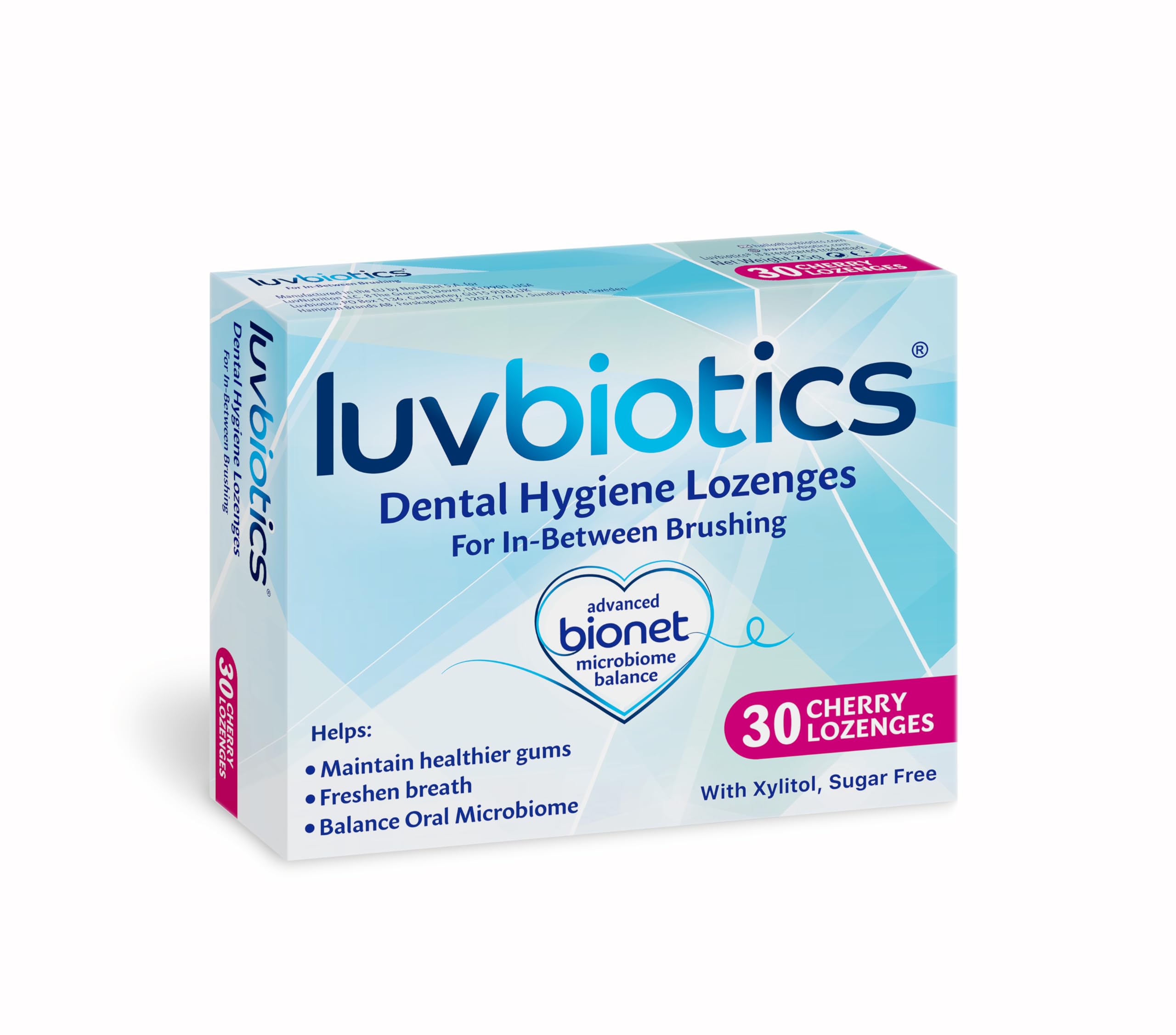 Luv Biotics Sugar Free Cherry Lozenges with Dental Probiotics, Xylitol & Aloe Vera for Bad Breath, Halitosis, Gum Health, Dry Mouth & Oral Care – 30 Lozenges