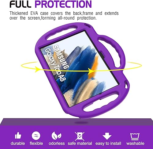 Miniatura 7 de AVAWO Funda infantil para Samsung Galaxy Tab A8 de 10.5 pulgadas 2022, morado, a prueba de golpes, ligera, con correa y protector de pantalla