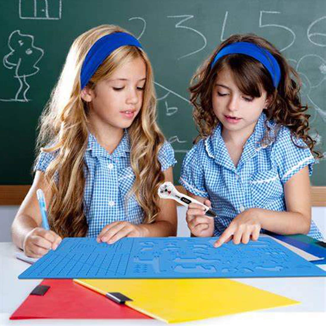 Tappetino per penna 3D con forme, grande tappetino (41,5 x 27,5 cm), utile per principianti, bambini e artisti 3D, con cappucci per 2 dita.