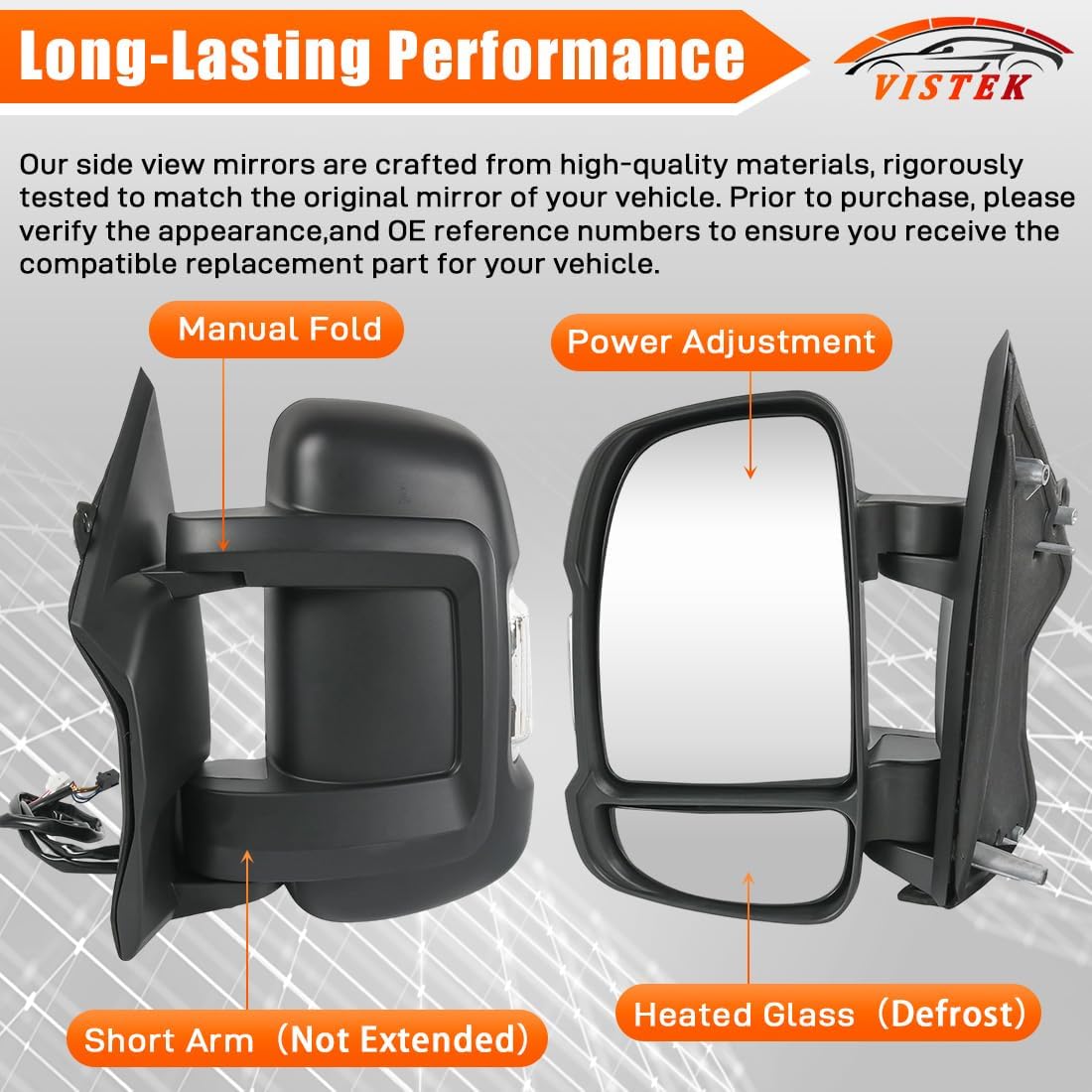 Right Passenger Side Mirror FIT 2014–2025 Ram ProMaster 1500/2500/3500 Cargo Van – Manual Folding, Turn Signal Light, Temperature Sensor, Non-Heated Glass Without Power – Replace OE# 5VE98JXWAB