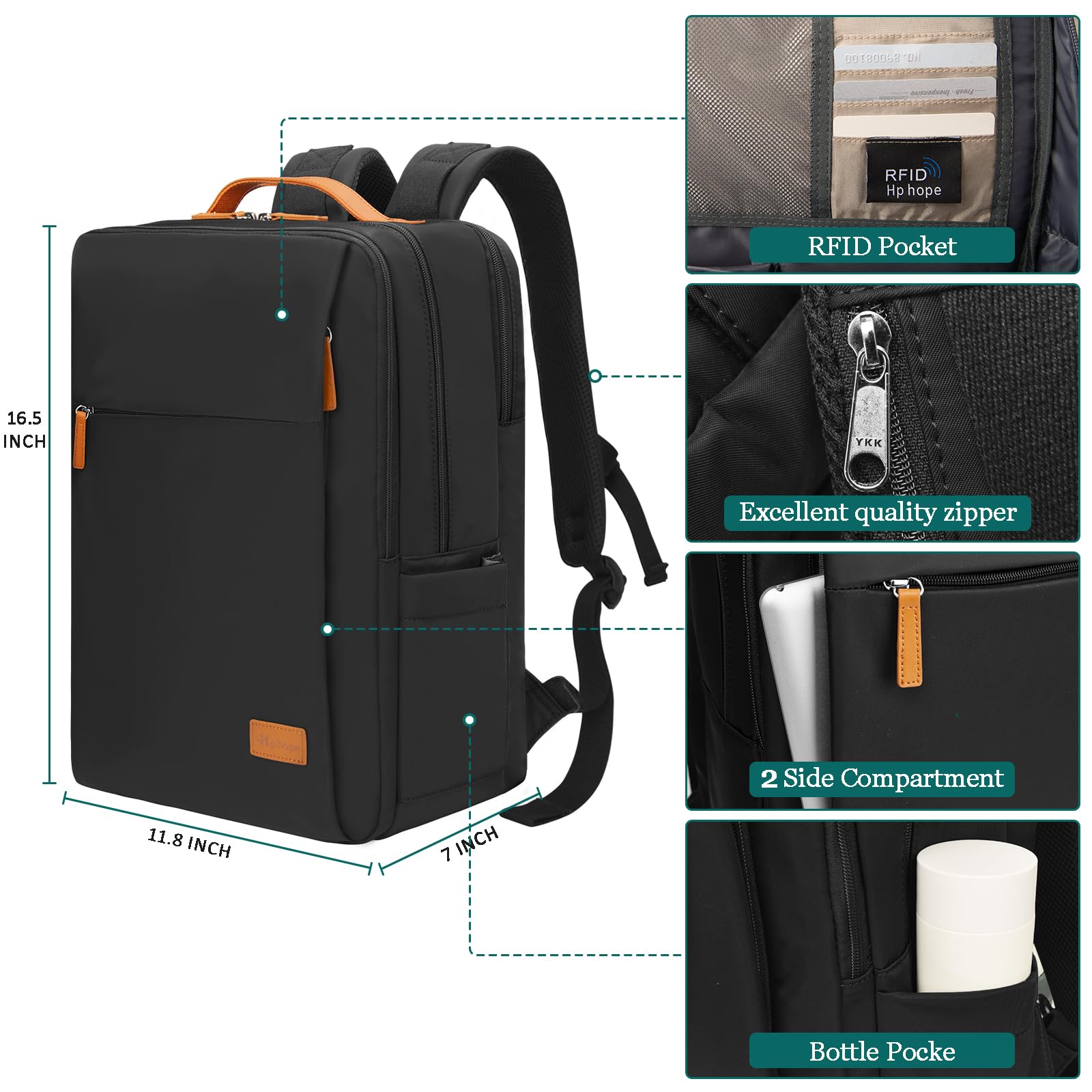 Hp hope Zaino da lavoro per uomo, zaino impermeabile da donna per zaino da scuola per laptop da 15,6 inch con porta di ricarica USB, zainetto antifurto da 22 litri per viaggi di lavoro, escursioni