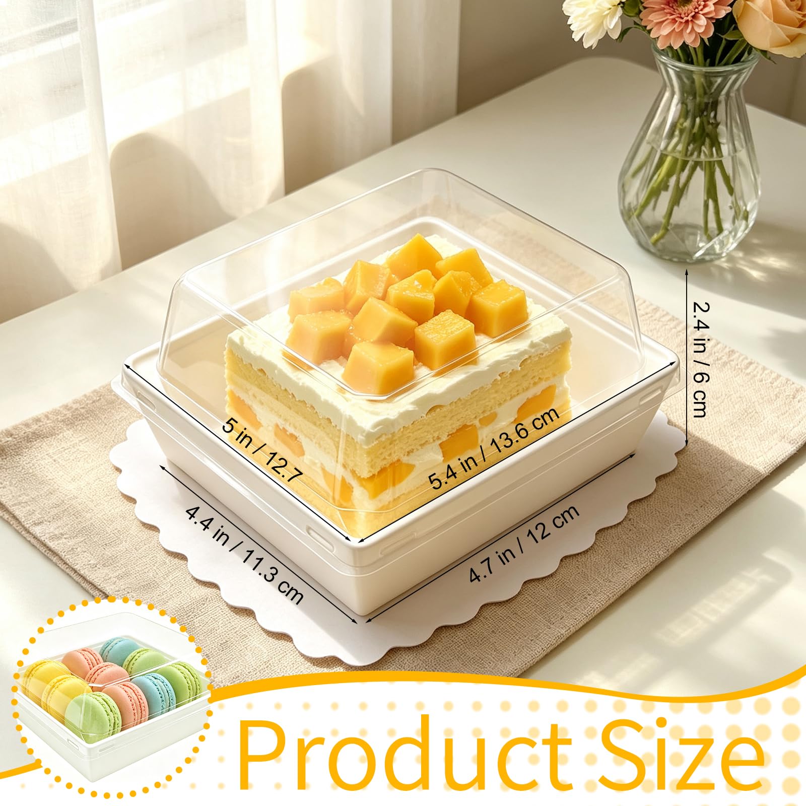 Nexboraque Confezione da 100 piccole scatole per salumi con coperchio trasparente, 12,7 cm, in carta bianca, usa e getta, quadrate, per panini, dessert, panini, biscotti, sushi, fette di torta e
