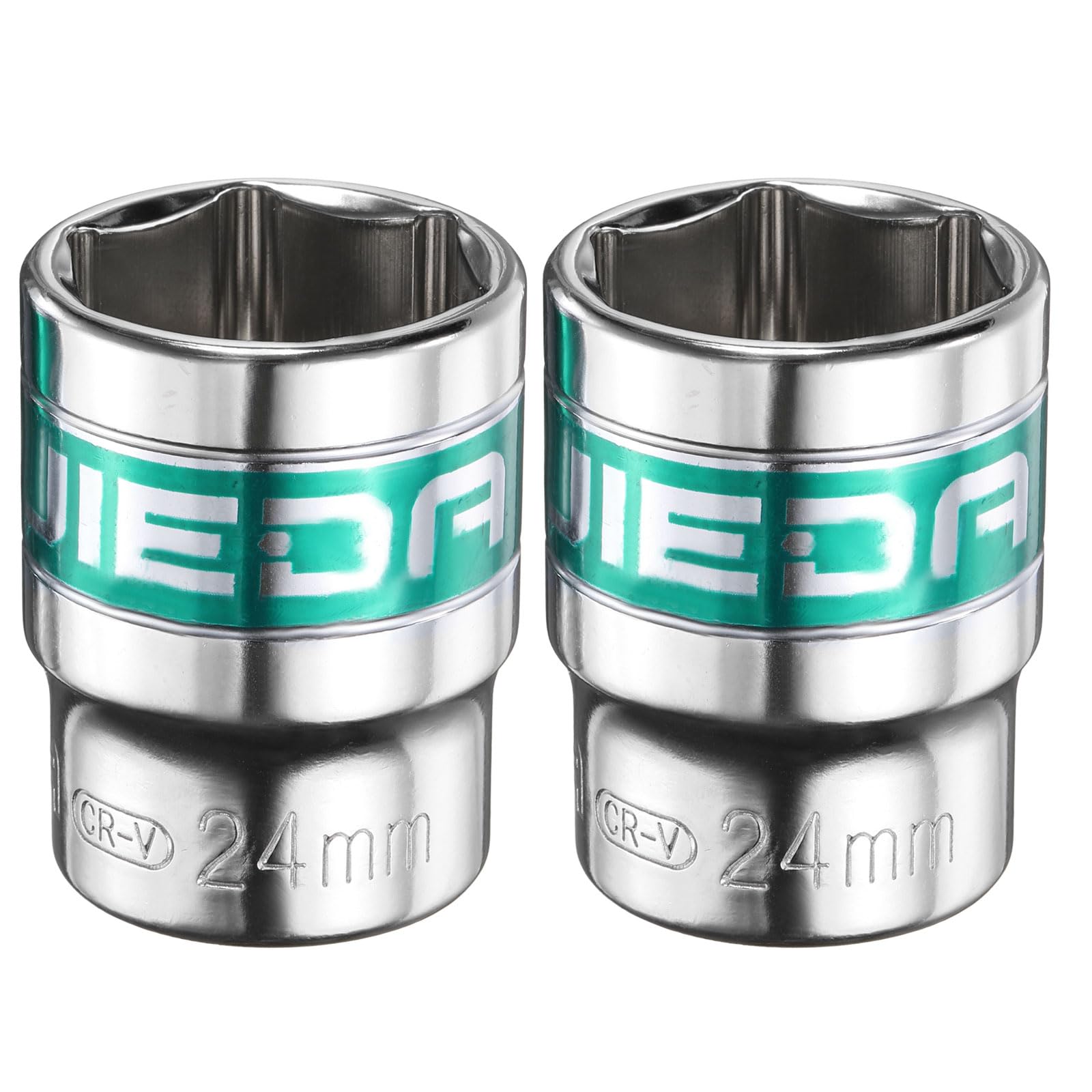 sourcing map 2pcs 1/2" Drive 6 Points Socket 24mm Metric Shallow Impact Socket CR-V Steel Flip Socket Spindle Axle Nut Impact Socket for Home Auto Hex Nuts Bolts Repair, Silver Green โ image 1