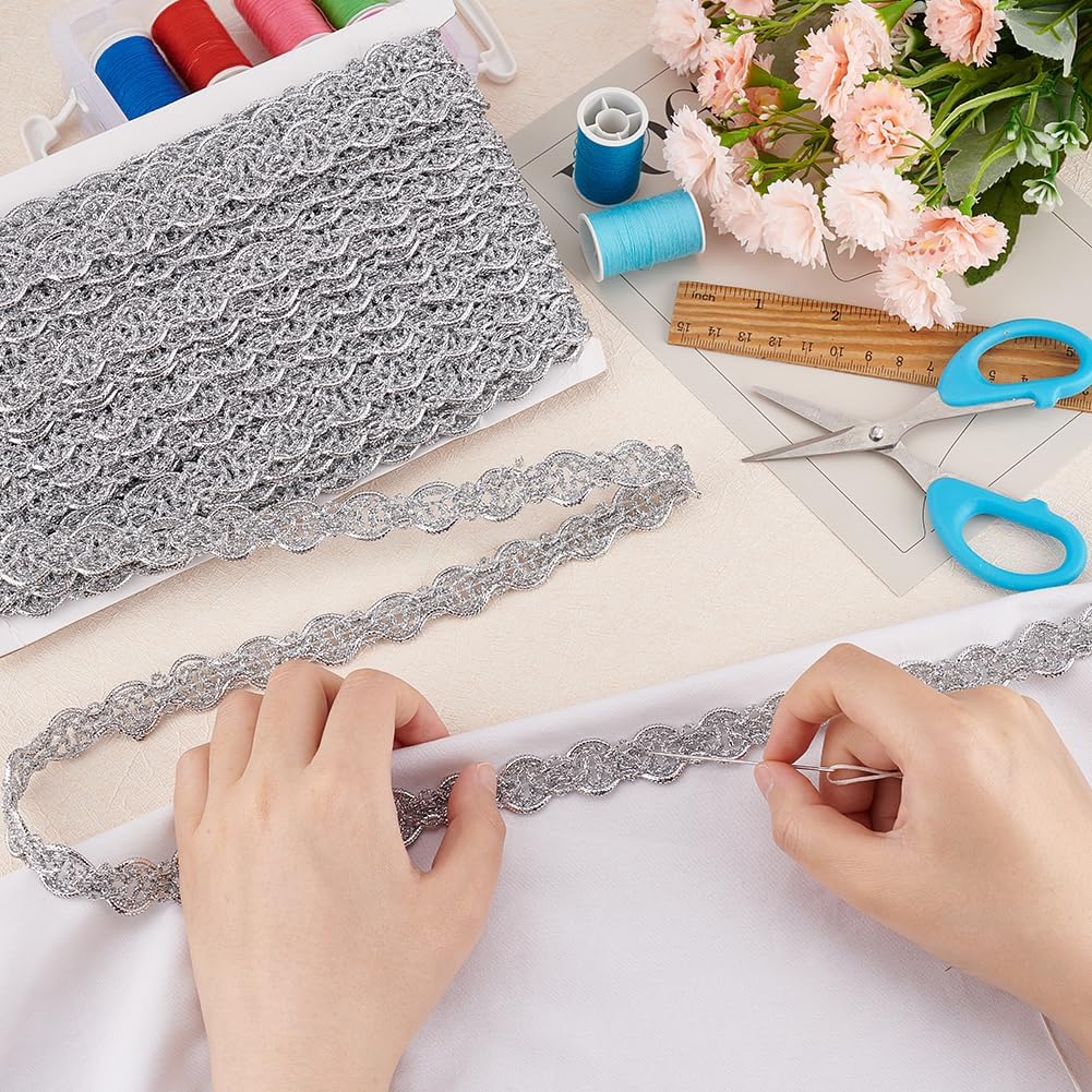 FINGERINSPIRE 19.69 Yards Metallic Braid Lace Trim 18mm Wide Filigree Corrugated Lace Ribbon Wave Shape Silver Embellishment Lace Trim for DIY Clothes Accessories Jewelry Crafts Sewing Decoration