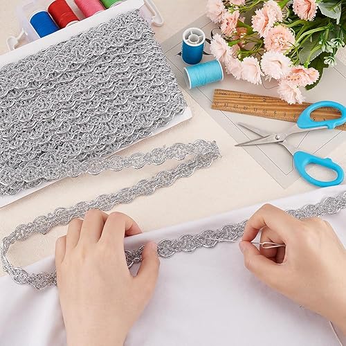 Miniatura 9 de FINGERINSPIRE 19.69 yardas de cinta de encaje trenzado metálico de 0.433 in de ancho, cinta de encaje corrugado de filigrana dorada adorno de encaje