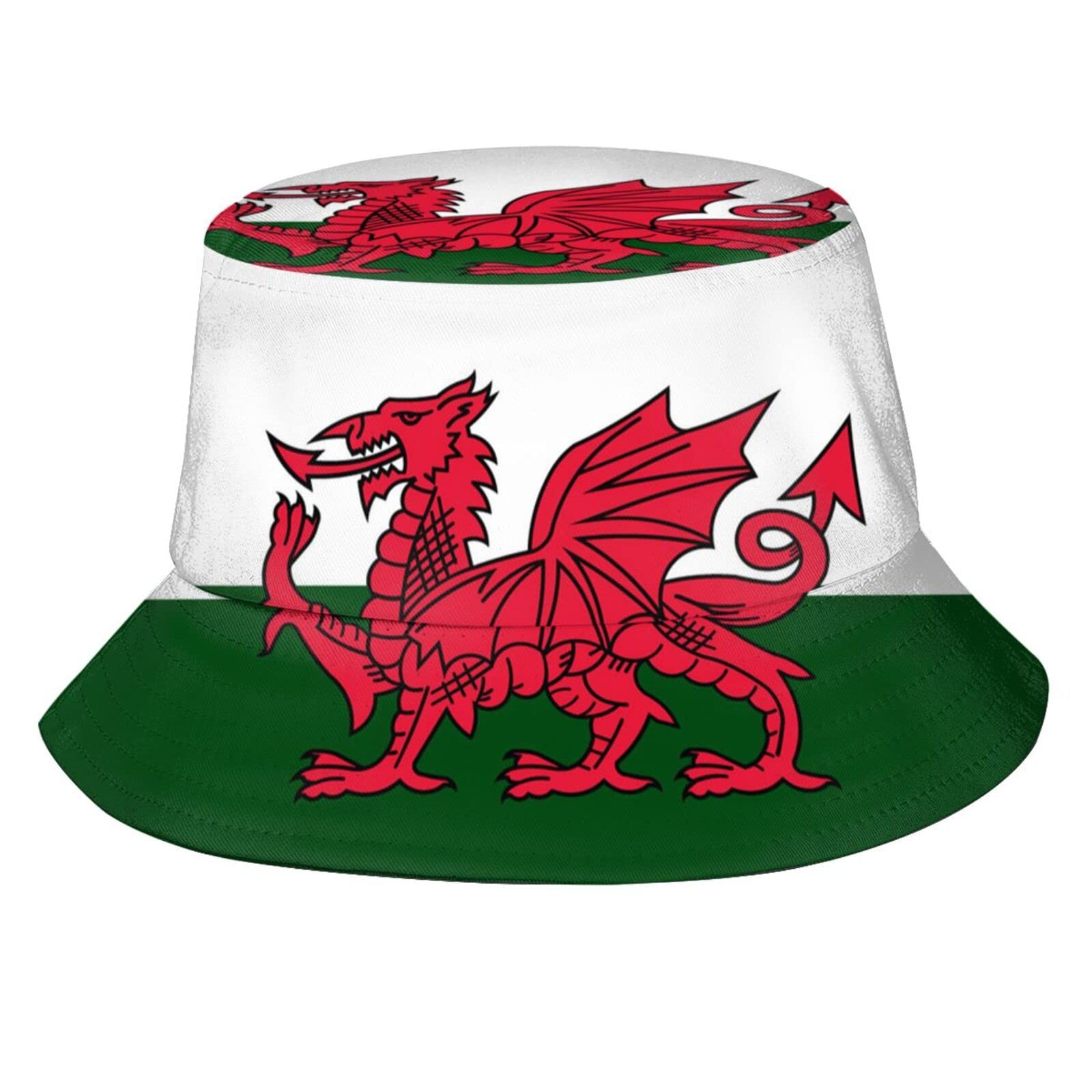 Cute Funny Flag Bucket Hats Fashion Patriotic Sun Cap Packable Outdoor Fisherman Hat for Women Men, Wales Flag-t01, One size