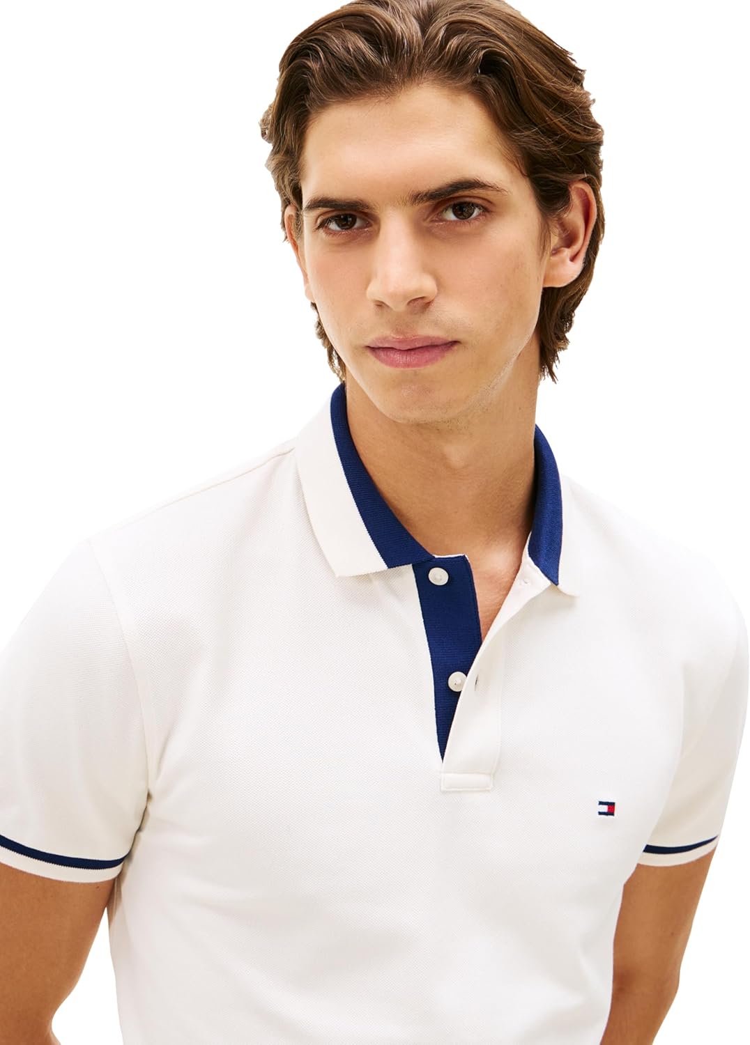 Tommy Hilfiger Men's Short Sleeve Casual Polo Shirts in Regular Fit with Stretch and Contrast Collar Designs