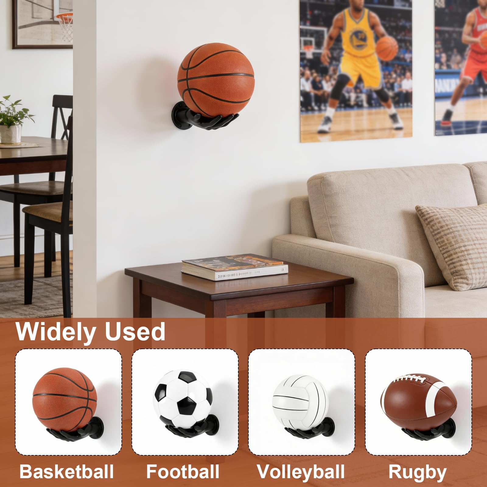2Uds Soporte Balones, Negros Soporte Balon Futbol en Forma de Palma, Regalo Creativo de Baloncesto para Almacenamiento y Decoración, Soportes para Balón en la Pared de Rugby y Fútbol