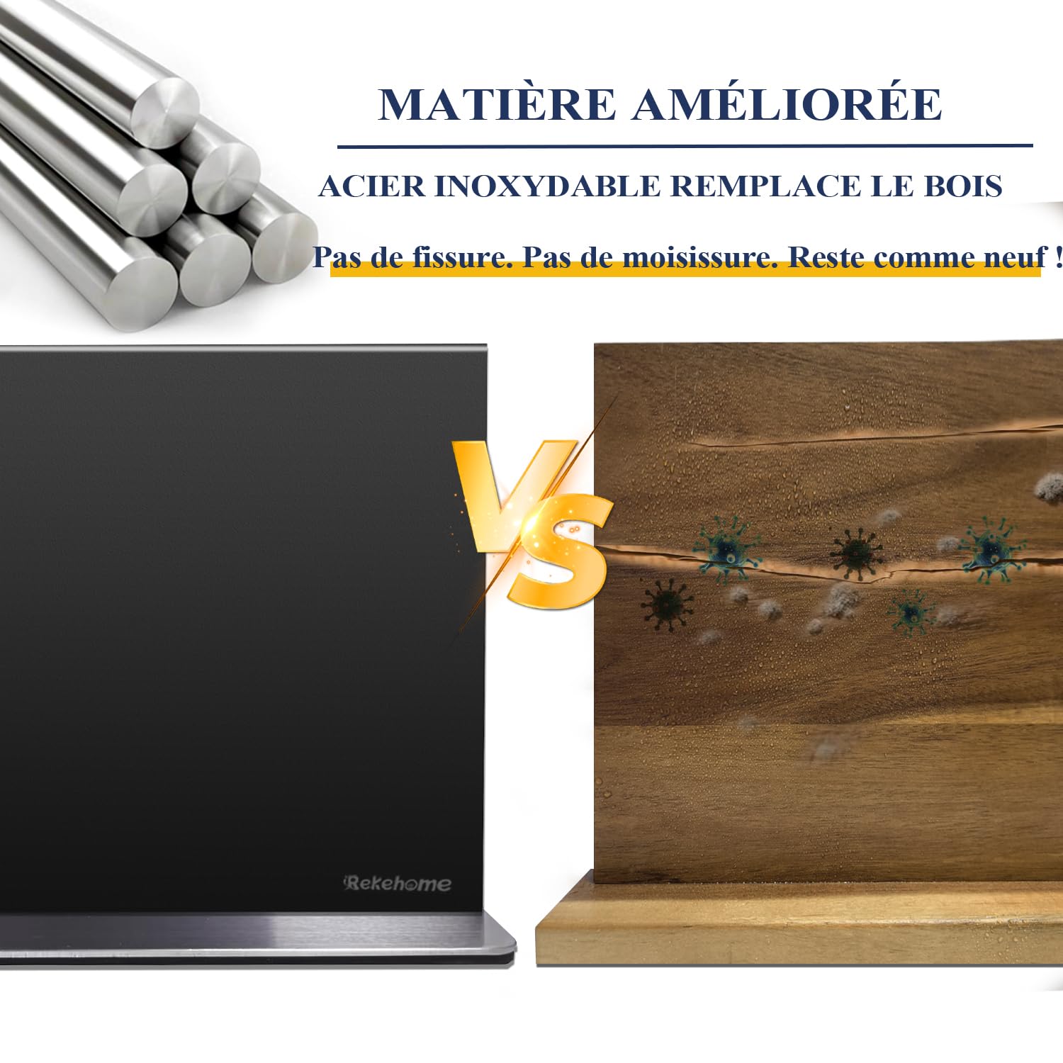 Bloc à couteaux magnétique sans couteau, 30 cm, noir, porte-couteaux magnétique en acier inoxydable 304, support magnétique puissant des deux côtés, pour une cuisine bien rangée