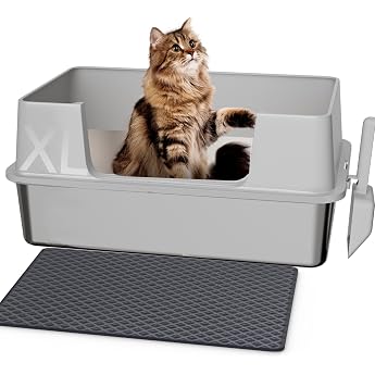 Gimars XXL Heavy Duty Stainless Steel Cat Litter Tray 58 x 38 x 26 cm - 35 L Large Cat Litter Tray with High Side Wall & Side Opening Robust Odourless & Easy to Clean for Large Cats & Multi-Cat Household