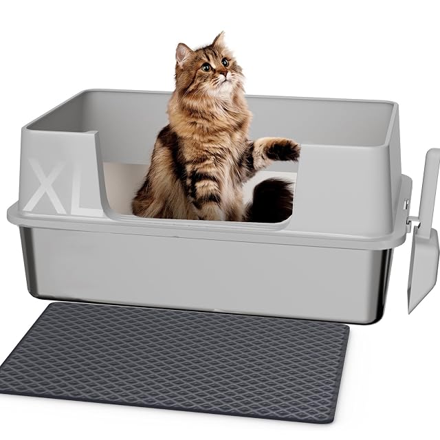 Gimars Bandeja de Arena XL de Acero Inoxidable para Gatos, fácil de Limpiar y sin olores