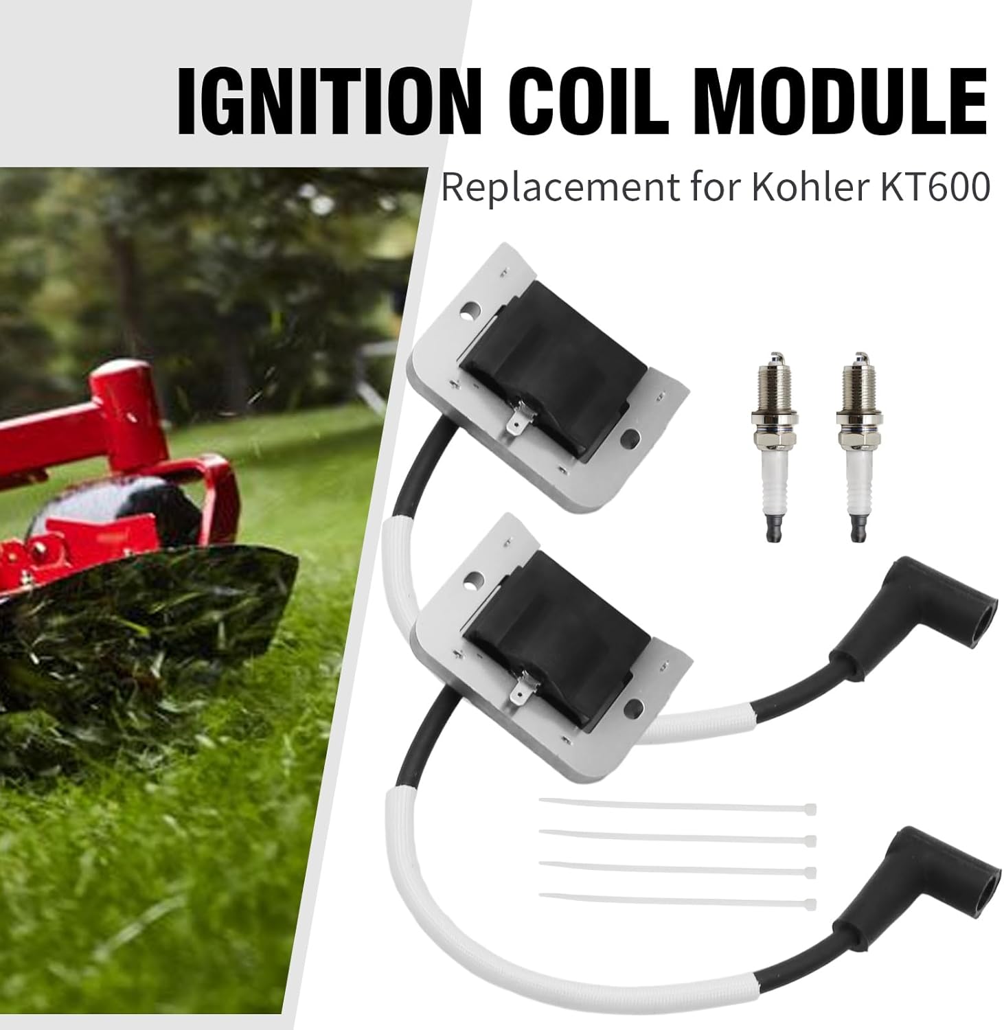 2Pcs 32-584-06-S Ignition Coil Module with Spark Plug Replacement for Kohler KT600 KT610 KT715 KT725 KT730 KT735 KT740 ZT710 ZT720 ZT730 Lawn Mower Engine Coil, 3258406S