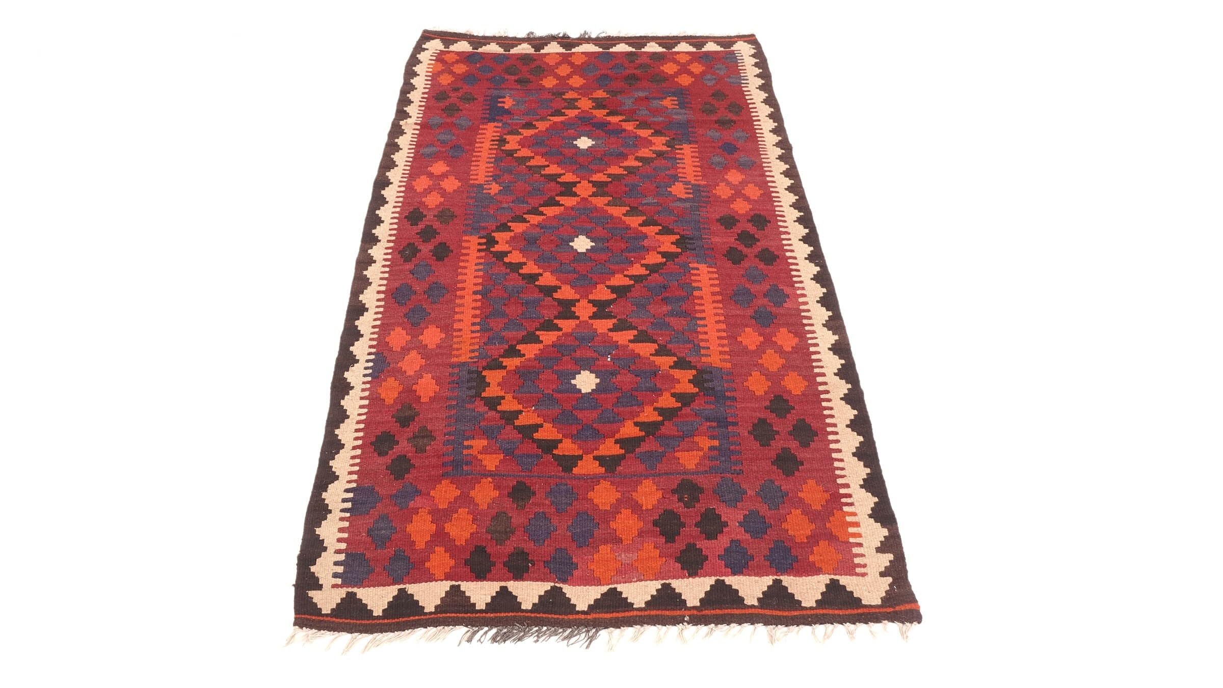 Kelim Afghan Maimana Tapis tissé à la main Marron géométrique Fait main 1 100 x 190 cm