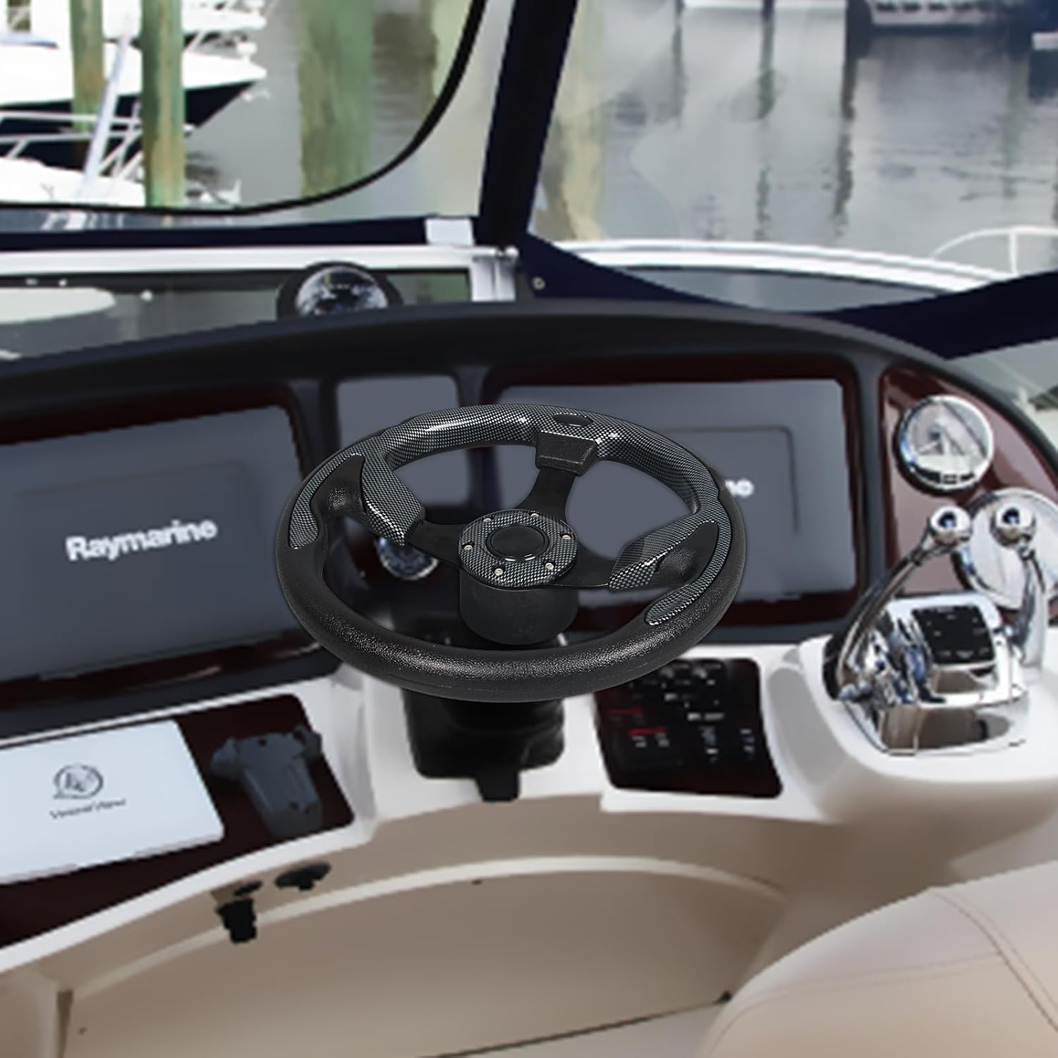 12.5"Marine Boat Steering Wheel with 3/4" Tapered Shaft，Rust-proof Carbon Fiber Steering Wheel for Most Marine boats,Vessels,Yachts,Pontoons Boat