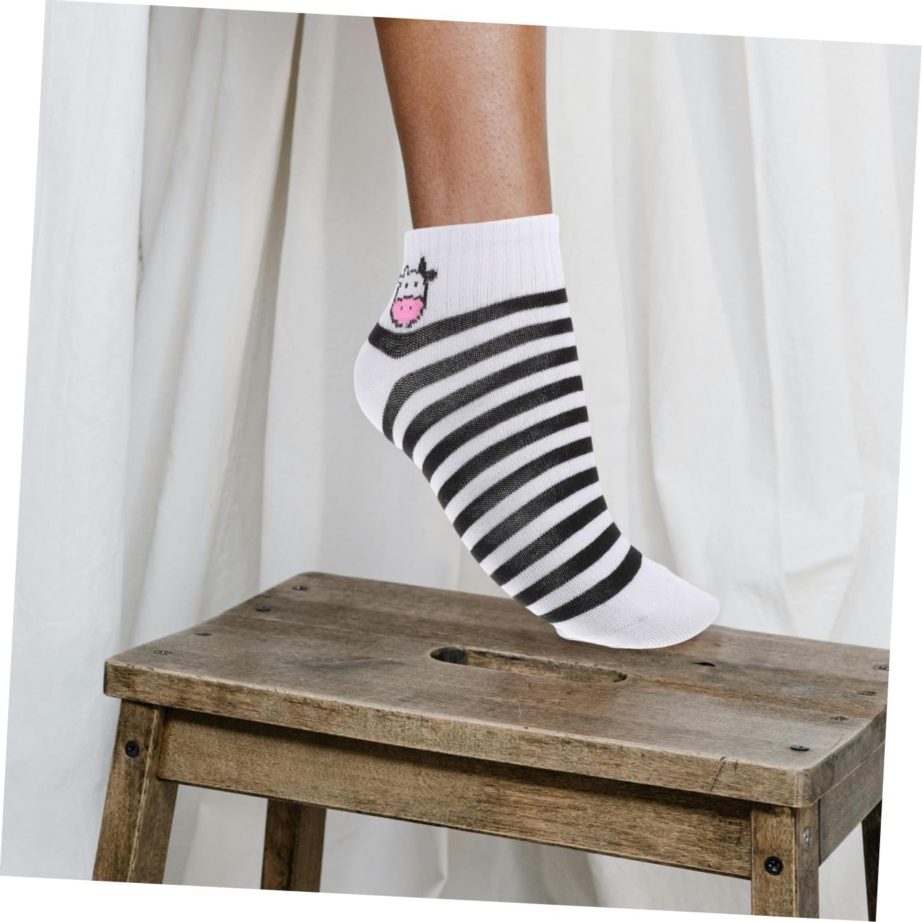 Calcetines de Vaca de Dibujos Animados Cortos Algodón 5 Pares Negro Blanco | Fiesta Verano, Calcetines Tobilleros Niña, Calcetines Estampado Animal para Teens y Kids