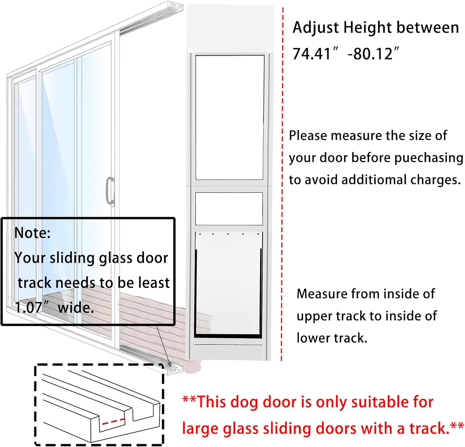 XL Dog Door for Sliding Glass Door,Raise The Bottom,Adjustable Height 74.4" to 80.1", No Cut Easy Installation Magnetic Closing Curtain Ideal for Renters Durable and Convenient Pet Access Solution
