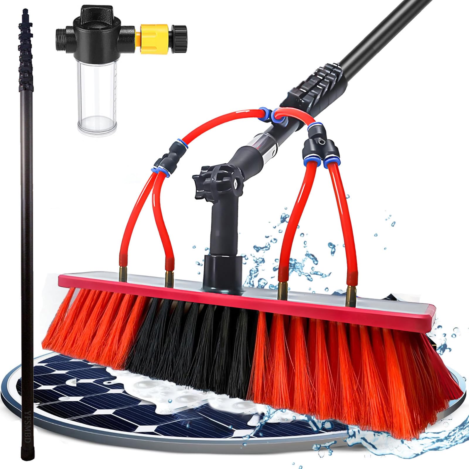 12,2m Spazzola Telescopica in Fibra di Carbonio con Dispenser Sapone | Pulizia per Casa, Auto, Camper, Pannelli Solari, Kit Pulizia Pannelli Fotovoltaici, Kit Completo con Tubo da 20m e Accessori