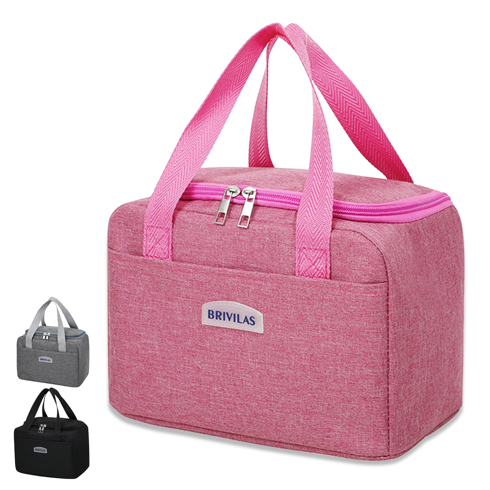 Binoster Insulated Lunch Bag Tote Bag for Women Wide Open Insulated Cooler Bag Water-Resistant Thermal Leak-Proof Lunch Organizer for Men Girls Outdoor Picnic Work (Rose Red Square)