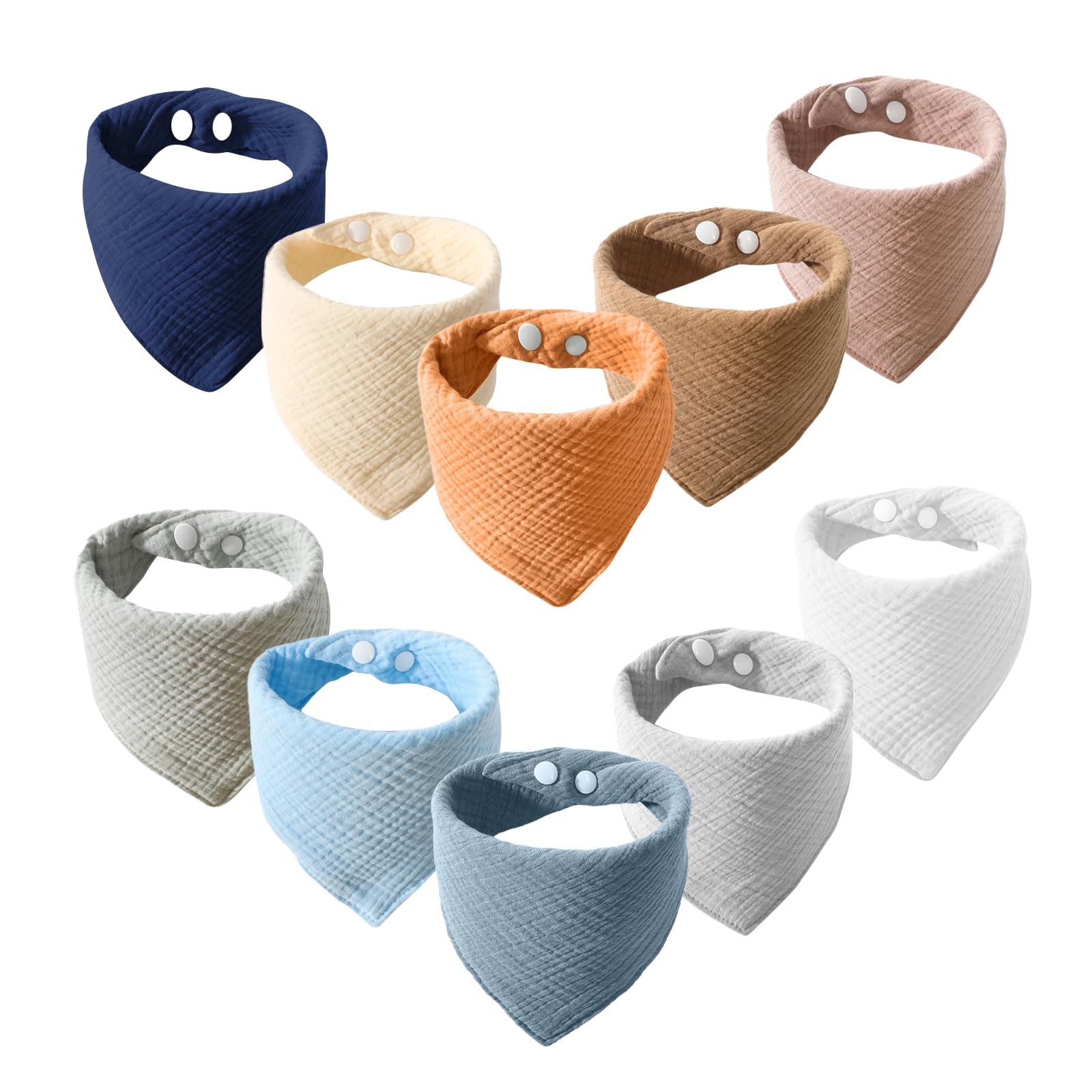 Watproofit Dreieckstuch Baby und Halstuch Baby – 10er Set mehrlagige Sabberlätzchen aus 100% Baumwolle, super saugfähig mit verstellbaren Druckknöpfen, für Säuglinge und Kleinkinder