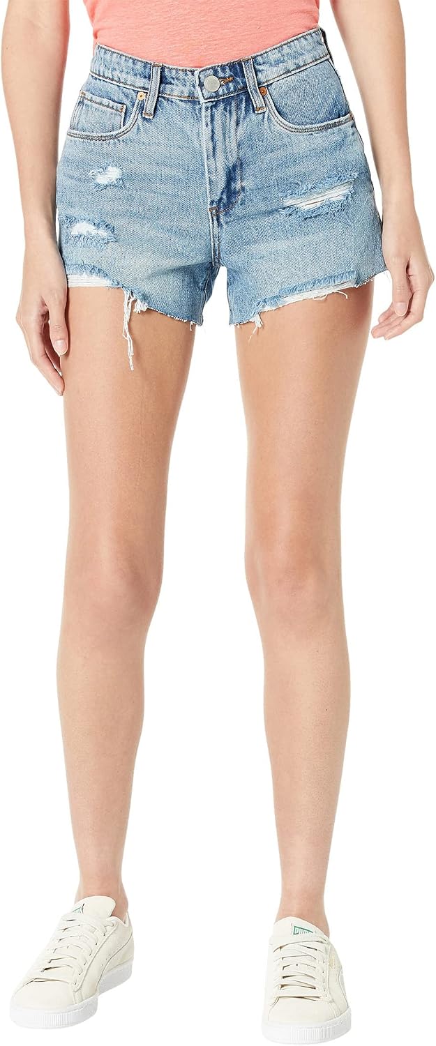 [BLANKNYC] Women's High Rise Distressed Outseam Slit Sustainable Denim Shorts, Stylish Clothing
