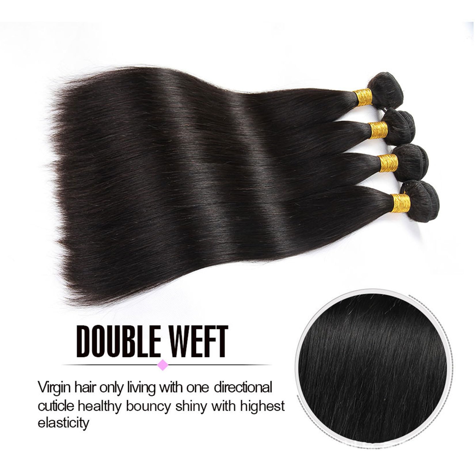 Extension di Capelli Lisci a Tenda in Capelli Umani per Donne Nere, 3 Pacchi di Capelli Umani 100% Vergini Brasiliani Non Trattati per Intrecci Veloci, Nero Naturale,24 26 28