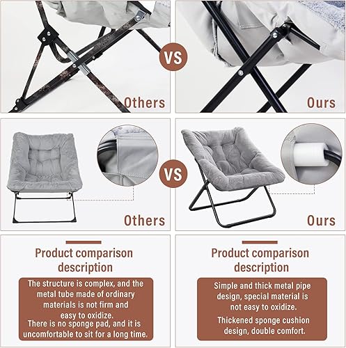 Miniatura 6 de Tiita Comfy Saucer Chair, Soft Faux Fur Oversized Folding Accent Chair, Lounge Lazy Chair for Kids Teens Adults, Metal Frame Moon Chair for Bedroom,